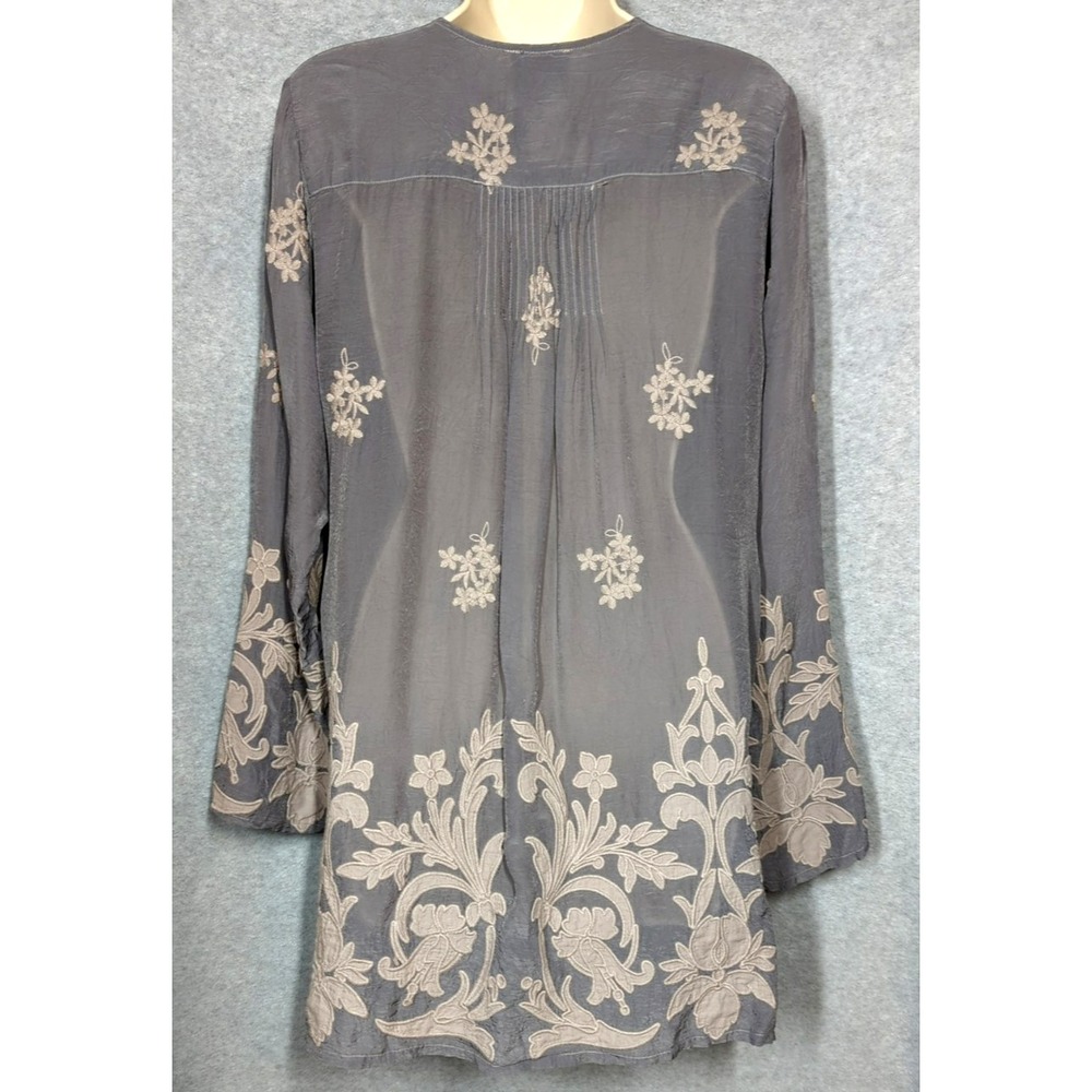 Johnny Was Tunic Top M Heavily Embroidered Button Up Pleated Fairy Inspired Chic - Picture 4 of 7